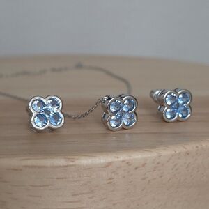 Blue Four Point Clover Necklace and Earring Jewelry Set